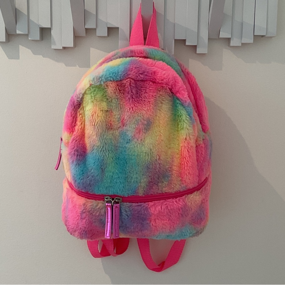 Rainbow Furry Backpack never used!